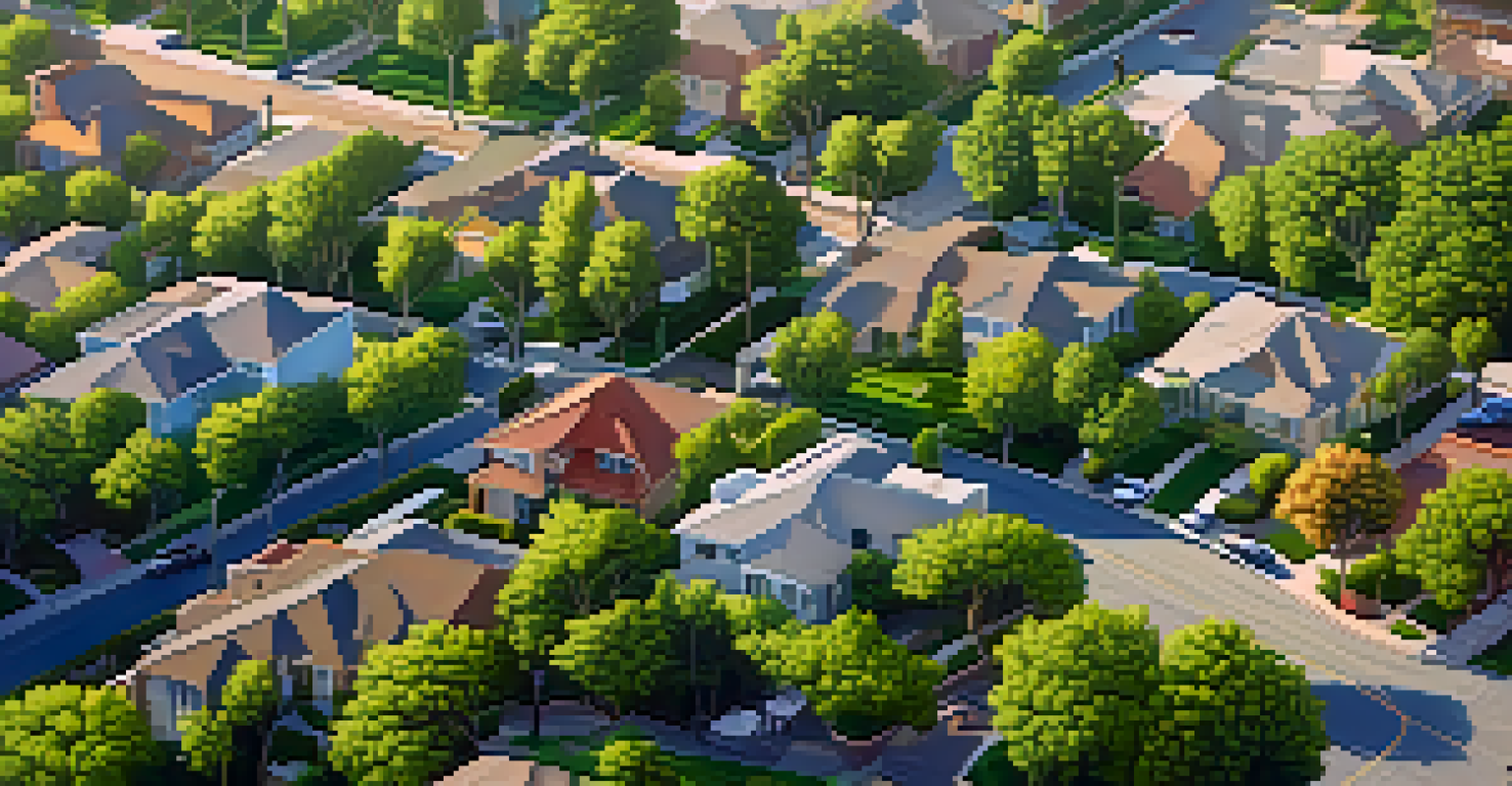 Aerial view of a neighborhood in Los Angeles highlighting areas of heat and green spaces.