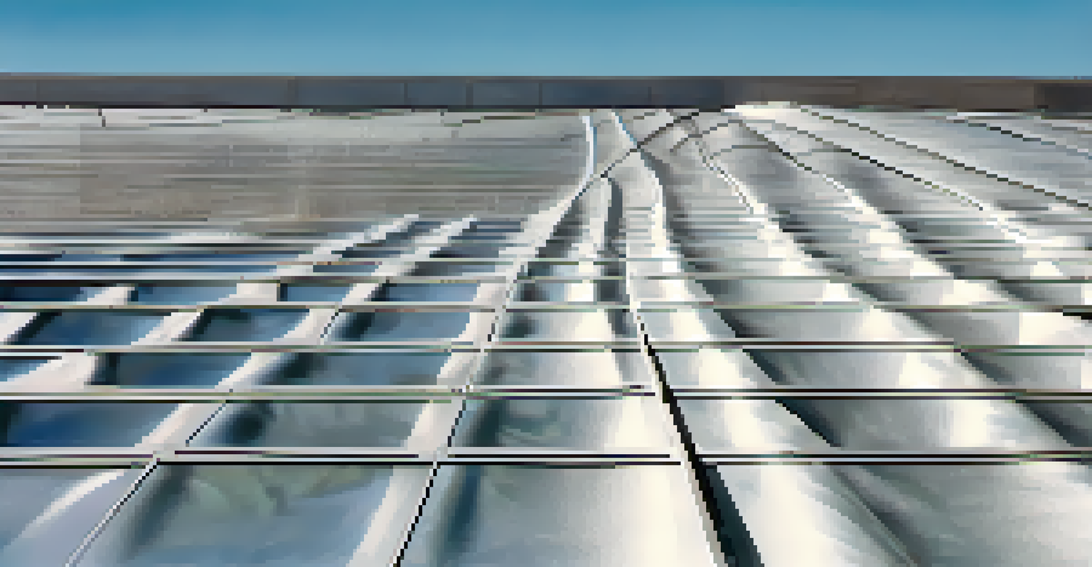 A close-up view of a reflective 'cool' roof on a commercial building in Los Angeles, surrounded by urban scenery.