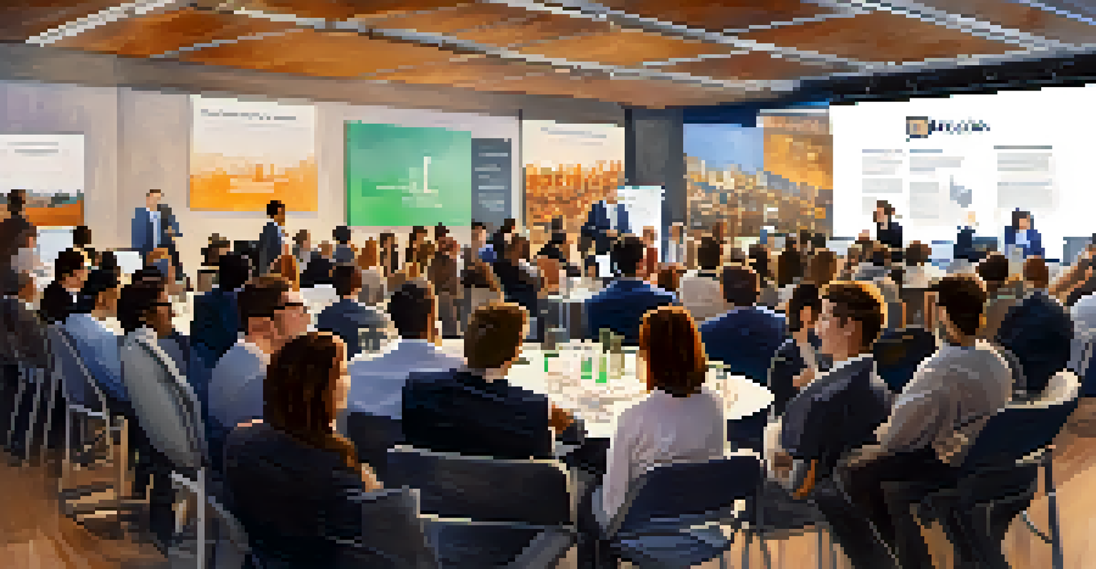 A networking event where students present their startup ideas to industry professionals in a university setting.