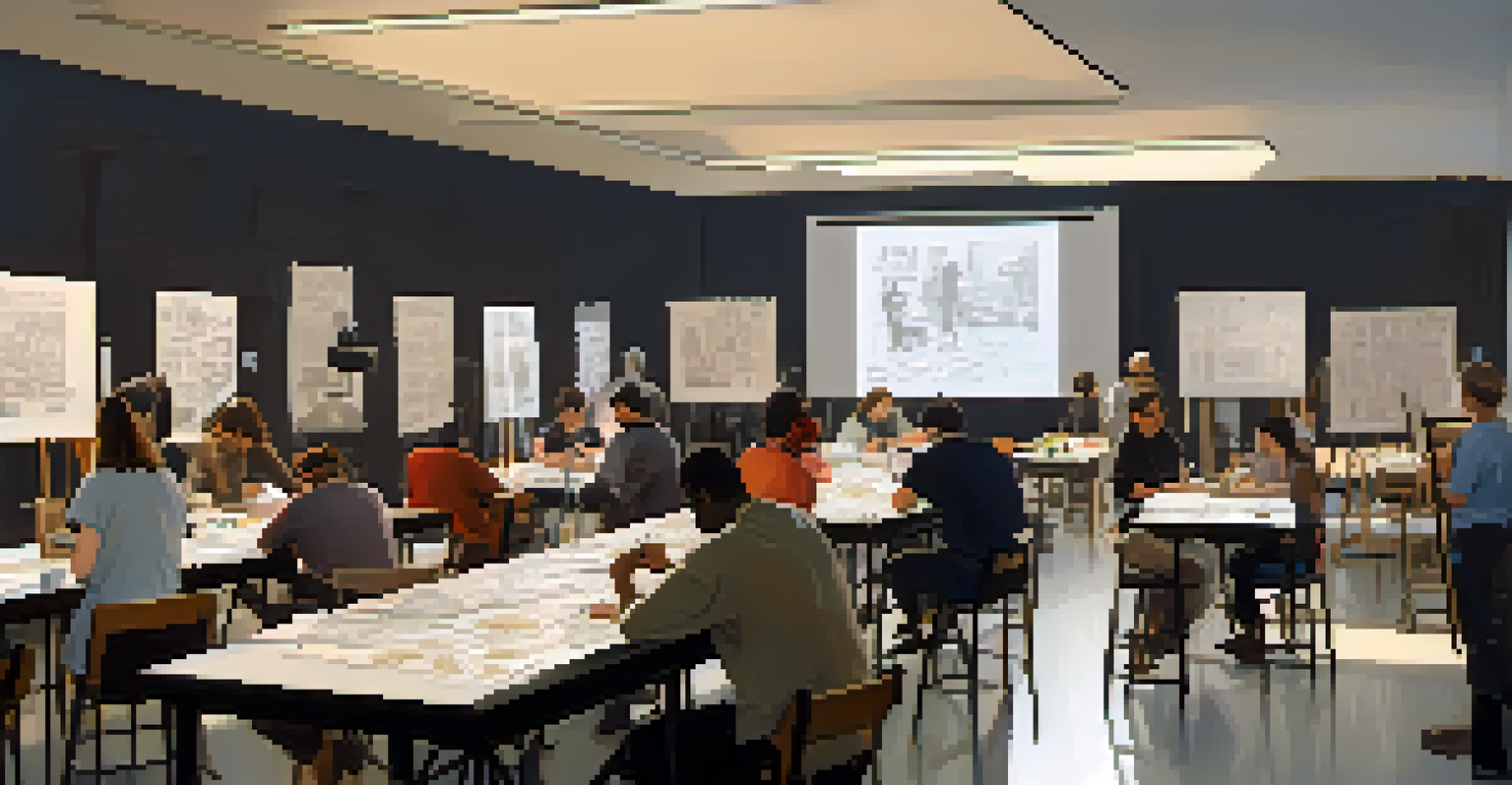 A small group participating in a workshop at a film festival, surrounded by film equipment and bright natural light.
