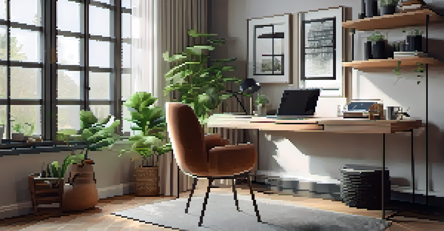 A cozy home workspace of a gig worker, featuring a laptop, notebooks, and a cup of coffee, illuminated by natural light from a window.