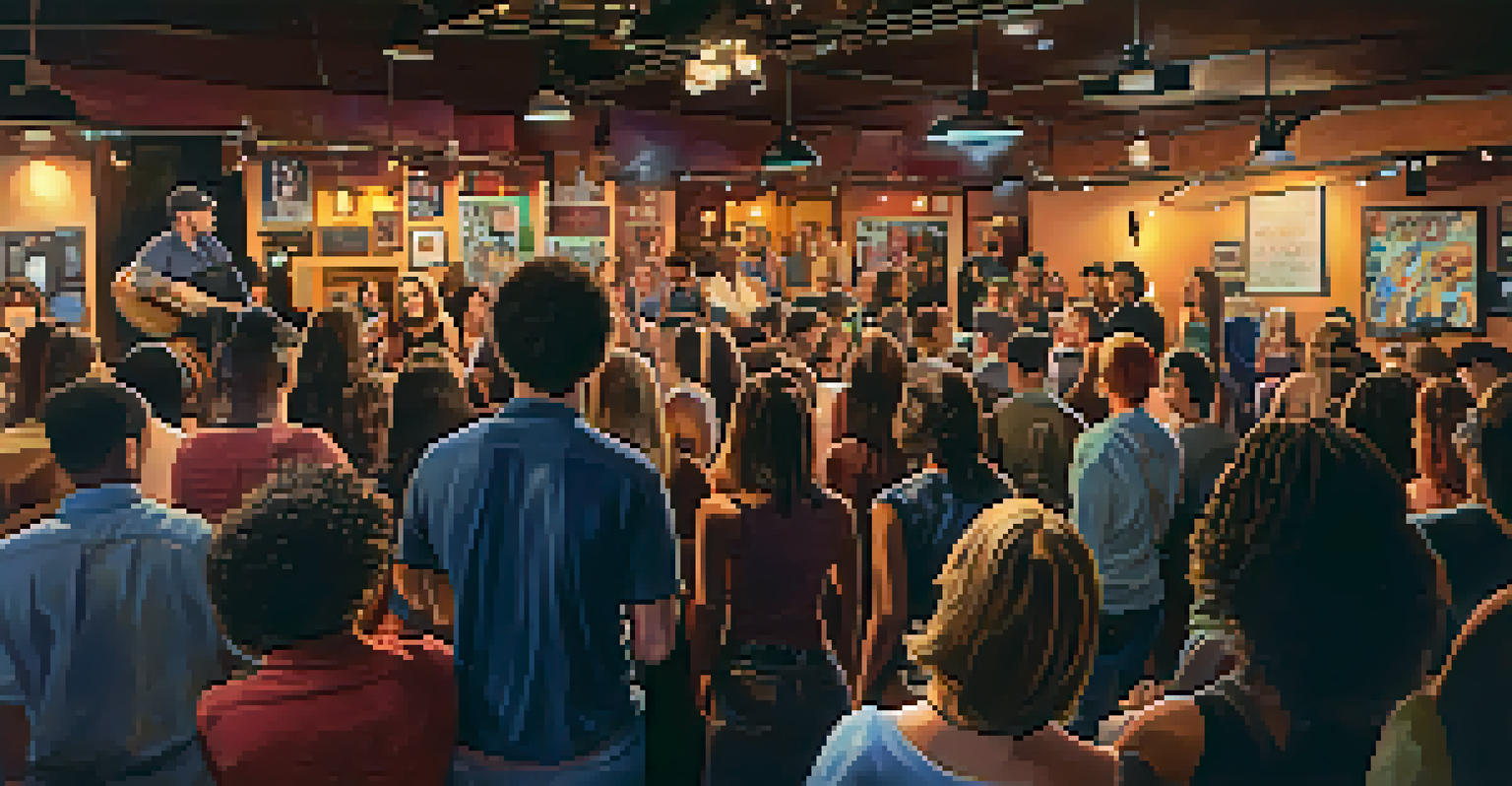 An open mic night in a Los Angeles venue with diverse performers and an engaged audience enjoying the show.
