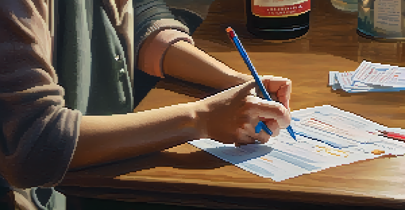 A person completing a mail-in ballot at home, with a cozy setting and warm lighting.
