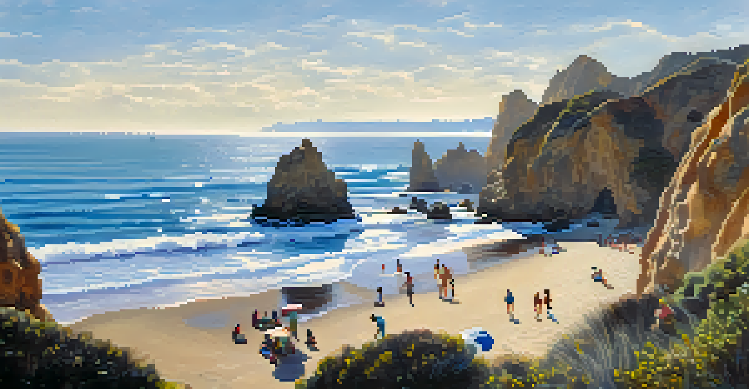 El Matador State Beach with families exploring the coastline and collecting seashells.