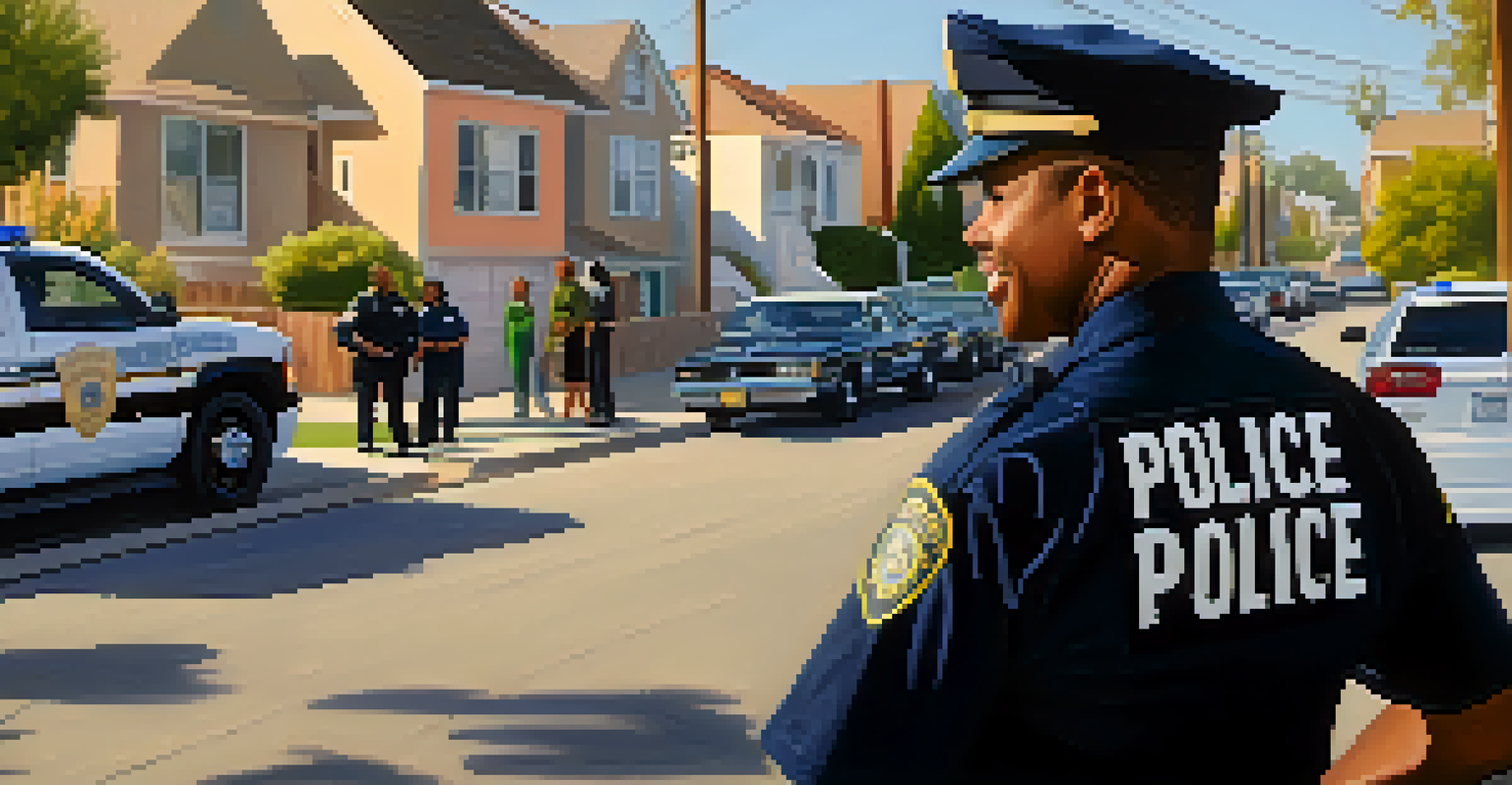 A police officer engaging with community members at a neighborhood watch meeting in Los Angeles, showcasing trust and cooperation.