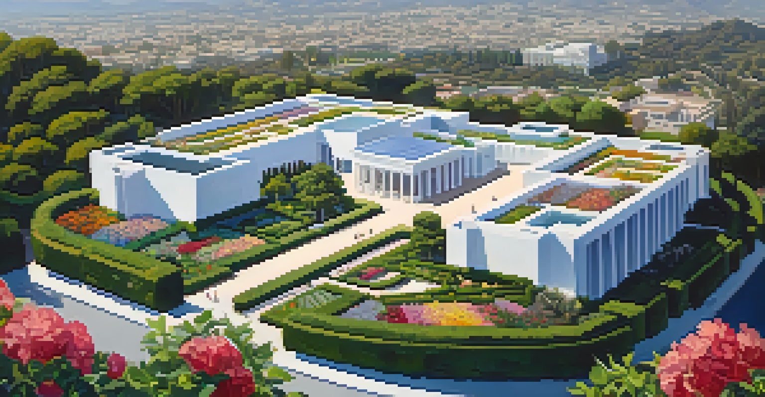 Aerial view of the Getty Center with its architecture and gardens.
