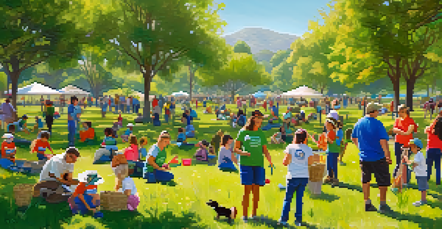 Community members participating in a conservation event in a California park, planting trees and flowers.