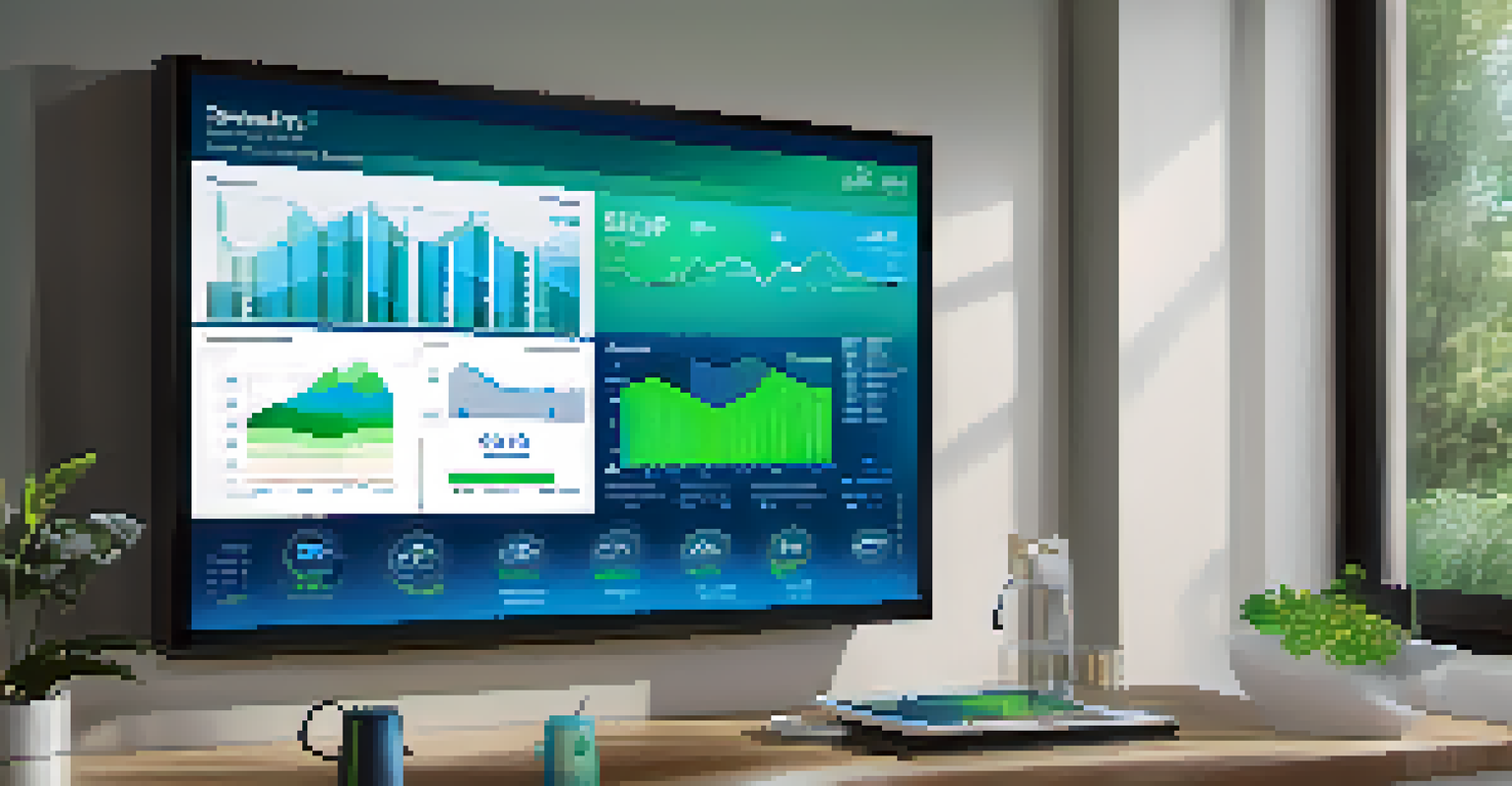 A digital display of a smart water management system showing real-time data and graphs.