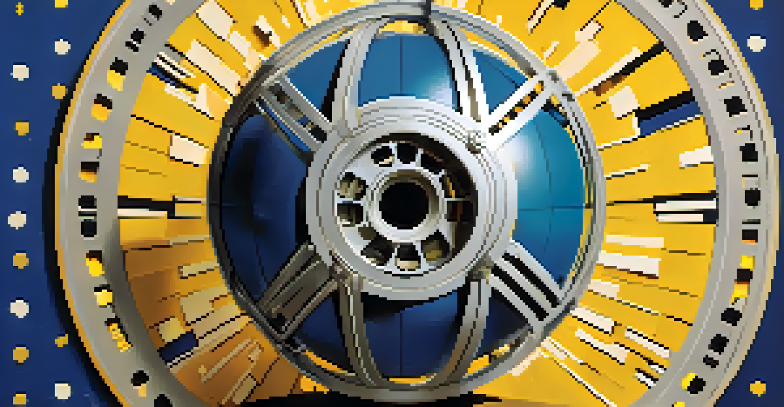 An artistic film reel transforming into a globe, illustrating the connection between globalization and cinema.