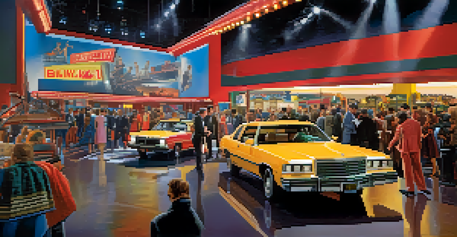 A vibrant 1980s Hollywood film set with crew members, cameras, and actors preparing for a blockbuster movie.
