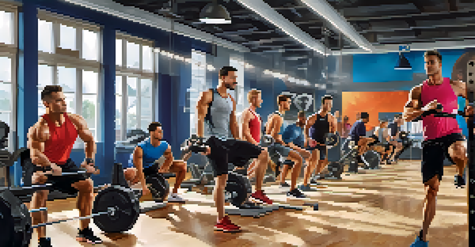 A high-energy F45 Training session with participants performing exercises in a modern gym filled with equipment.