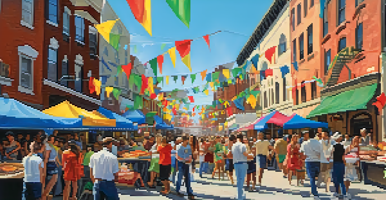 A vibrant street festival in Old City, featuring cultural performances, art displays, and diverse crowds under a clear blue sky.