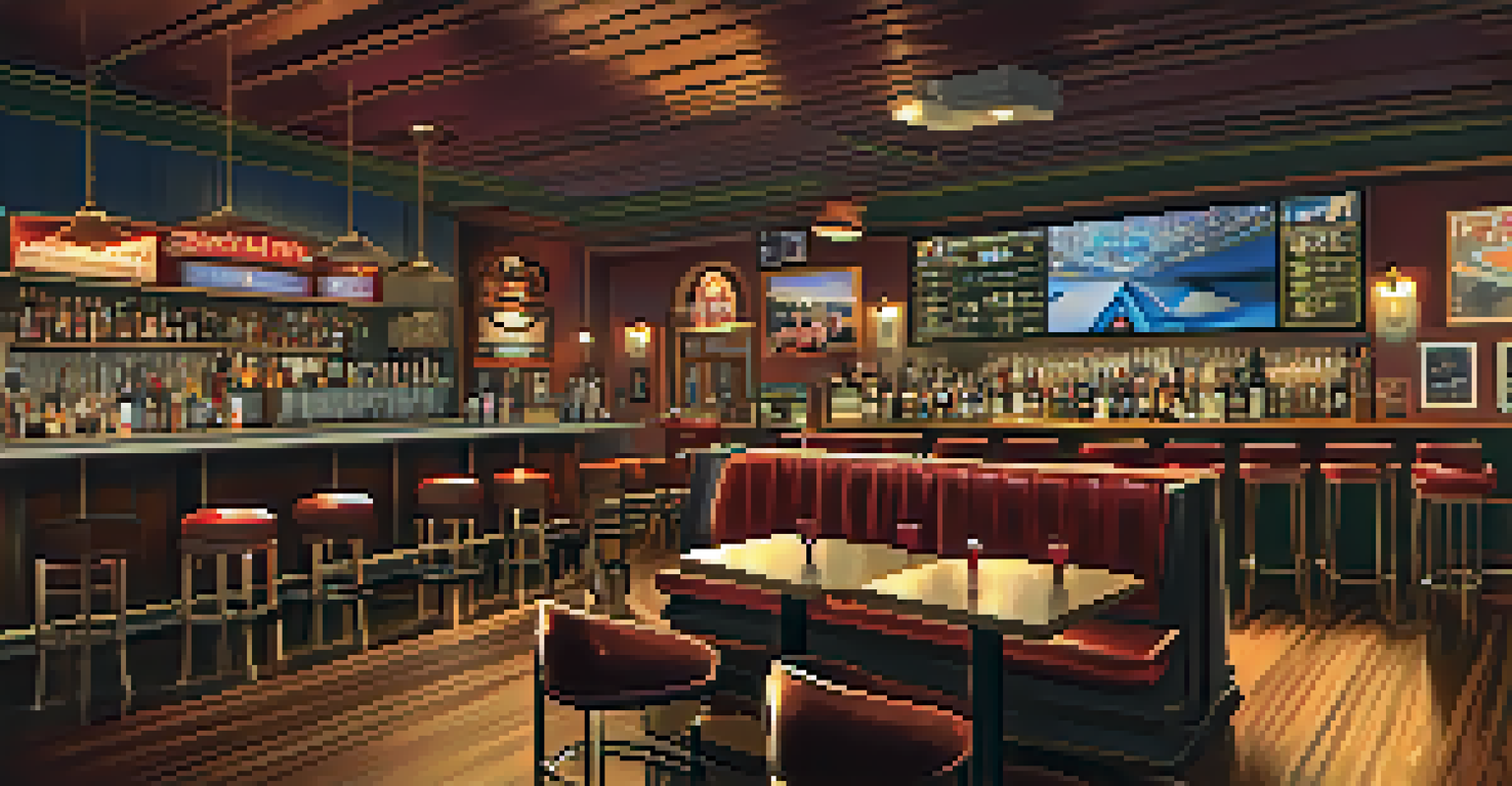 A cozy vintage sports bar with patrons enjoying drinks and watching a live sports event on large screens, surrounded by retro decor.