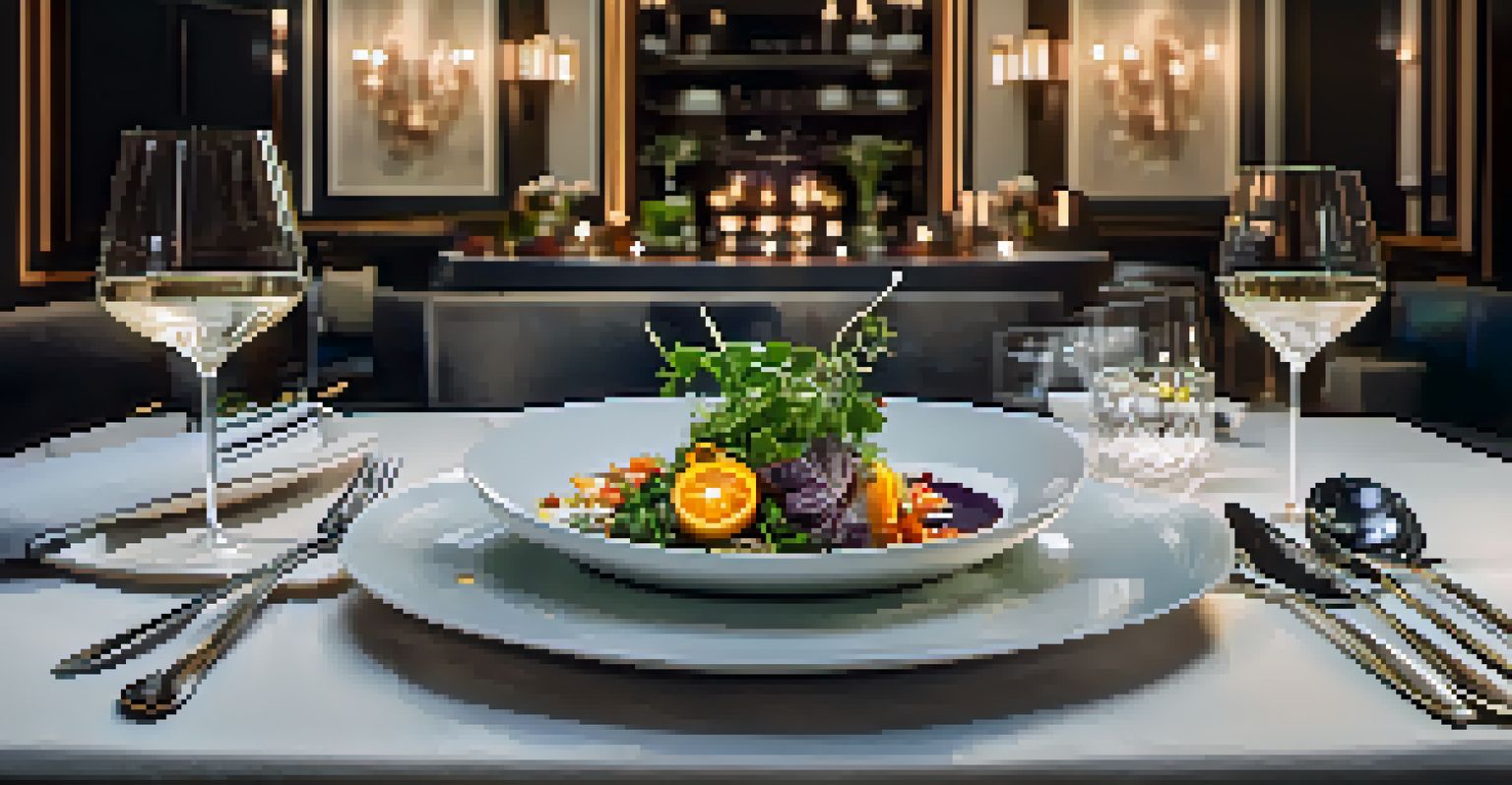A beautifully set dining table showcasing gourmet dishes from chef-startup collaborations, illuminated by soft candlelight in a modern restaurant.
