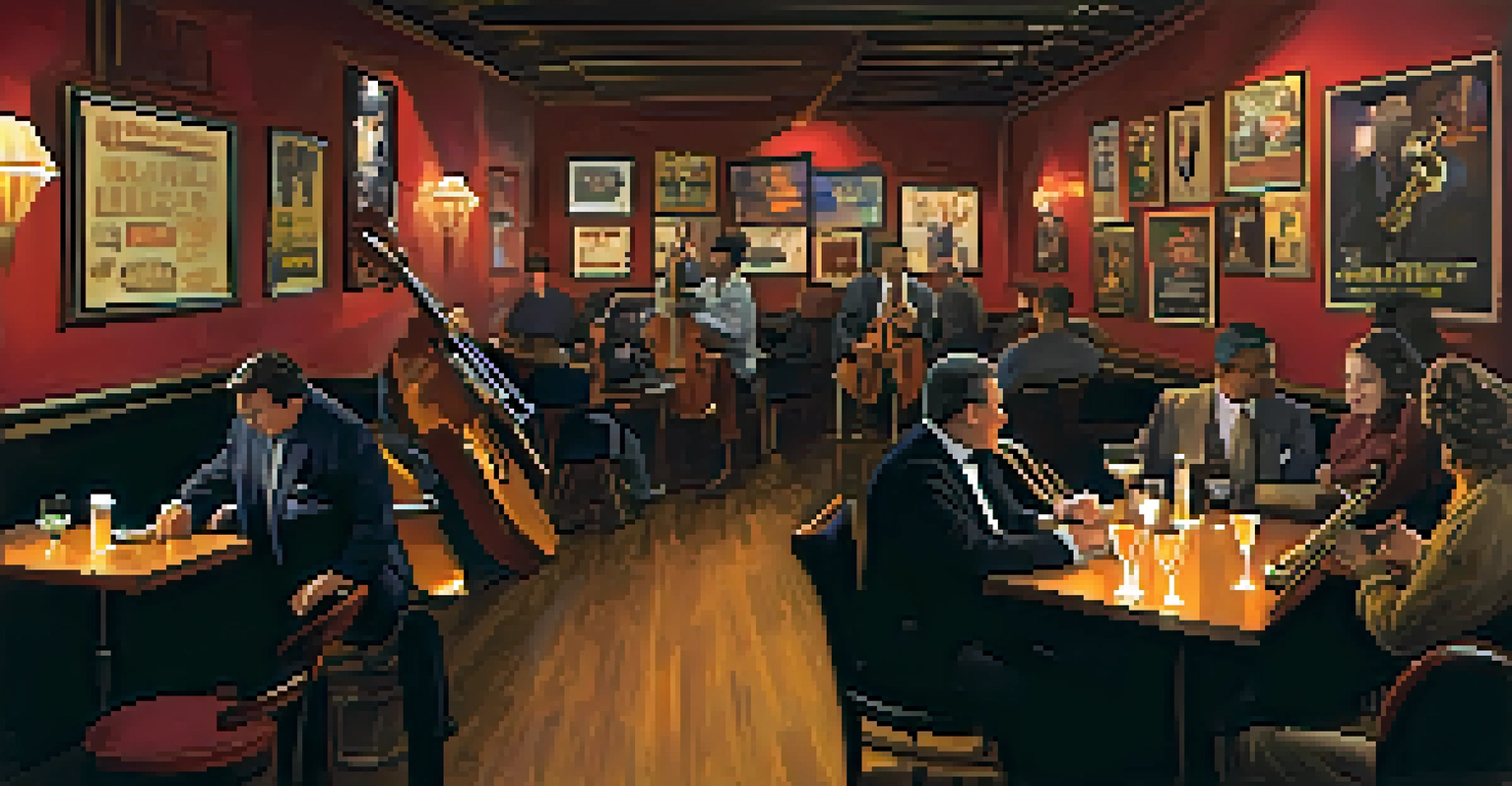 An intimate jazz club in Los Angeles with a saxophonist performing on stage, warm lighting, and patrons enjoying the live music in a cozy atmosphere.