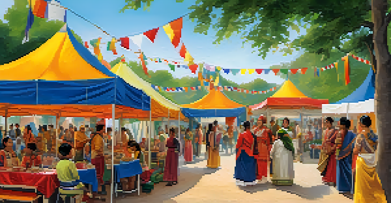 A vibrant outdoor cultural festival with diverse people participating in cultural activities and enjoying the atmosphere.