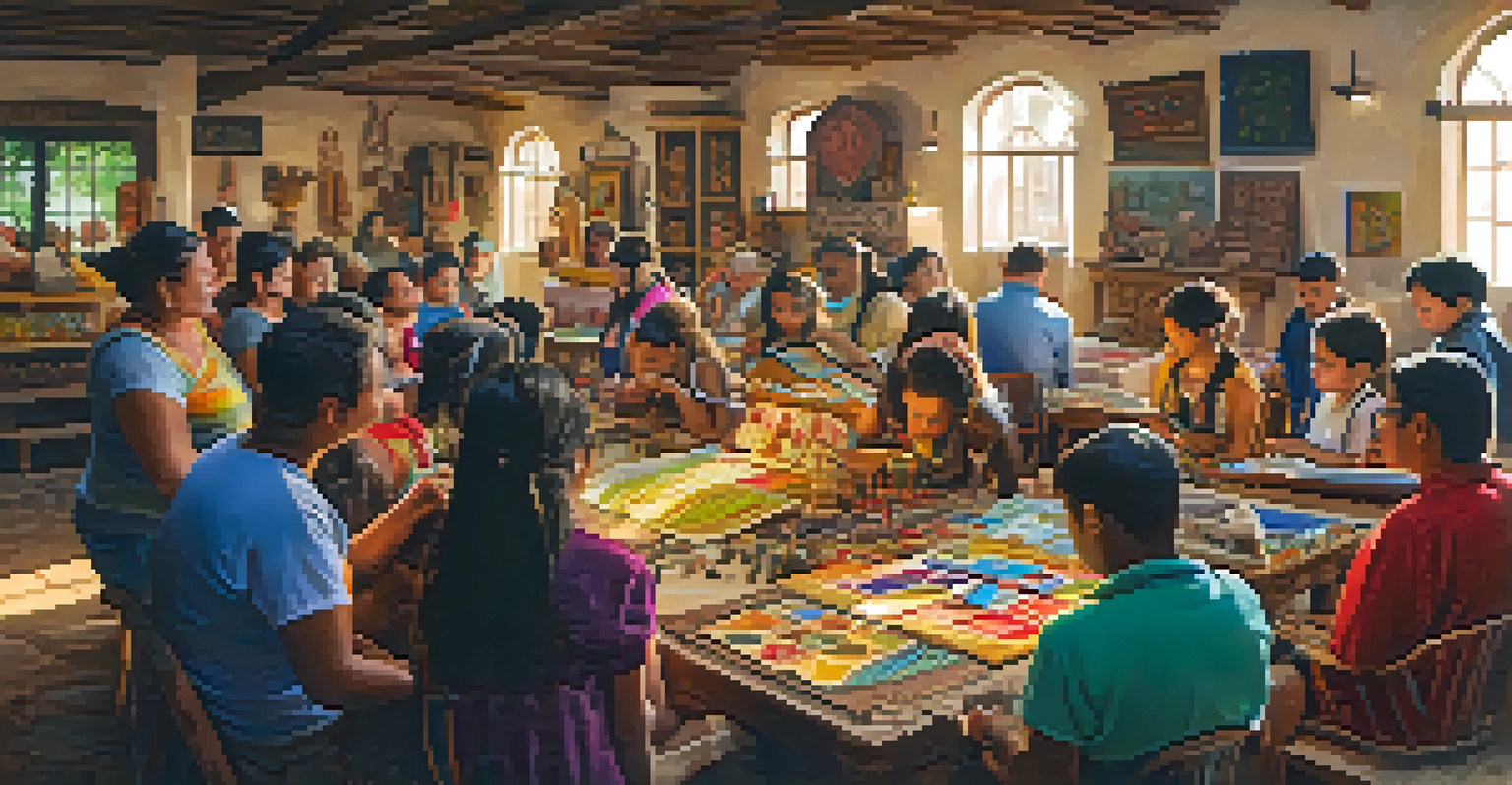 An artisan demonstrating traditional crafts at a community workshop, with an engaged audience, filled with vibrant colors and soft lighting.