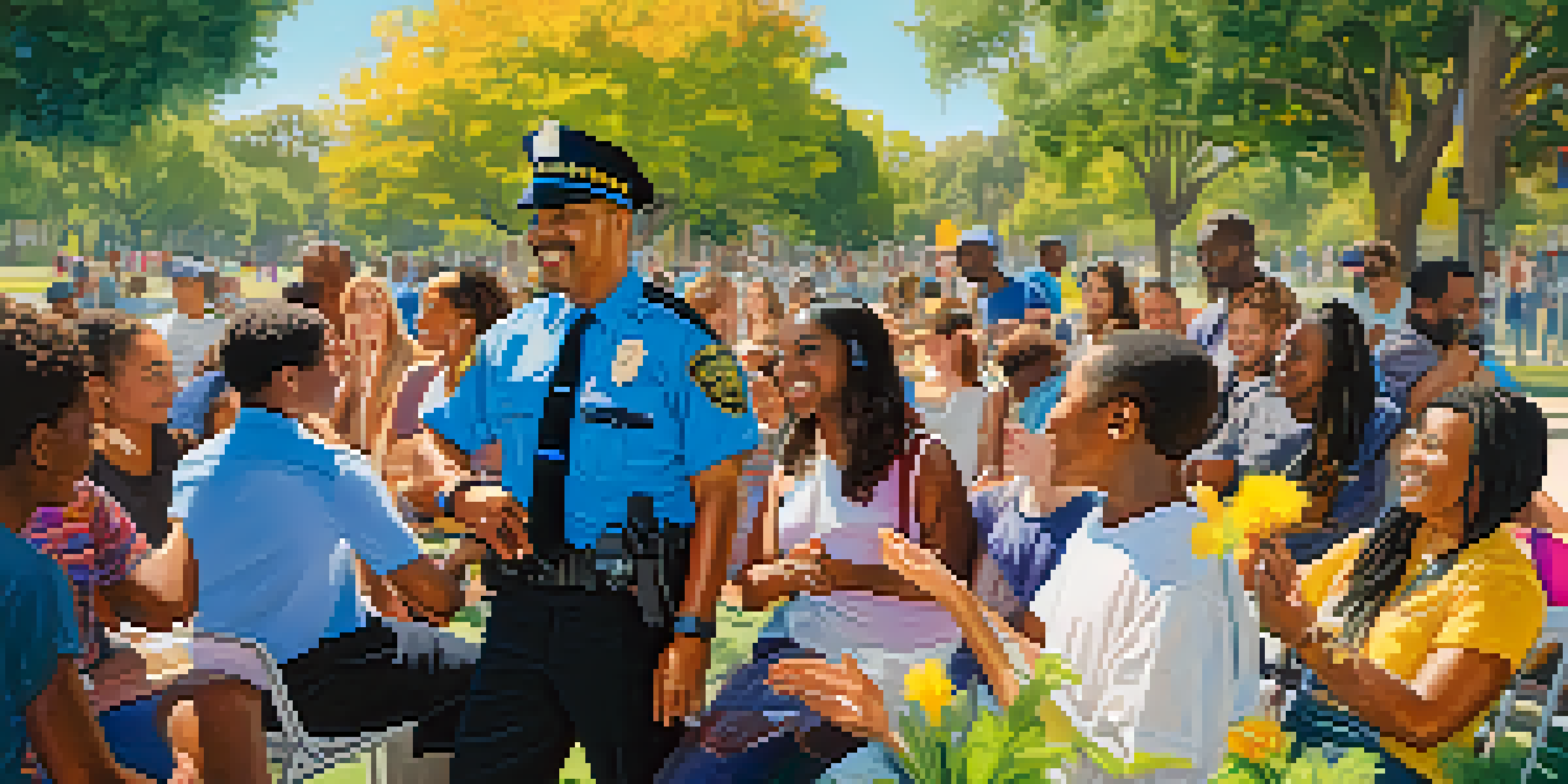 A police officer interacts with a diverse group of community members in a sunny park, highlighting community engagement in Los Angeles.