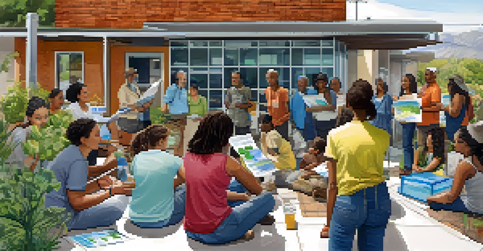 A community workshop on water conservation with residents discussing and engaging in activities.