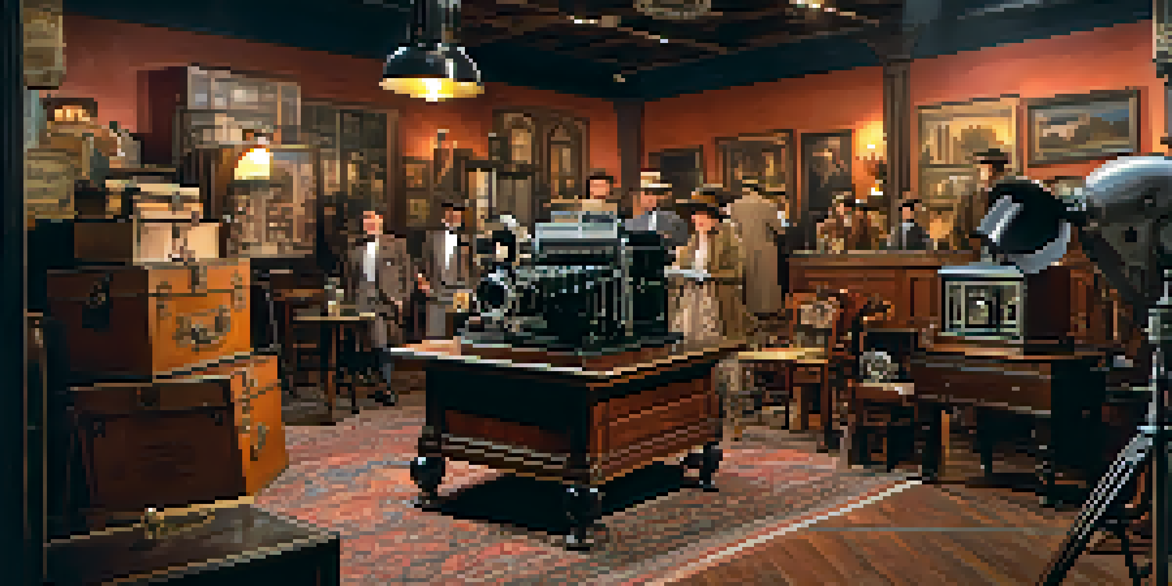 A vintage Hollywood film set with actors in period costumes and classic film equipment, evoking a nostalgic atmosphere.