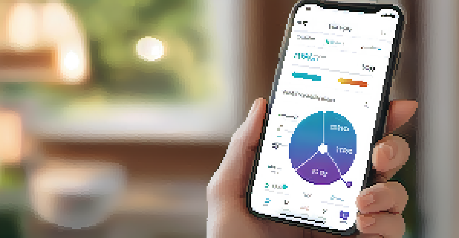 A close-up of a hand holding a smartphone showing a health app interface in a cozy home setting.