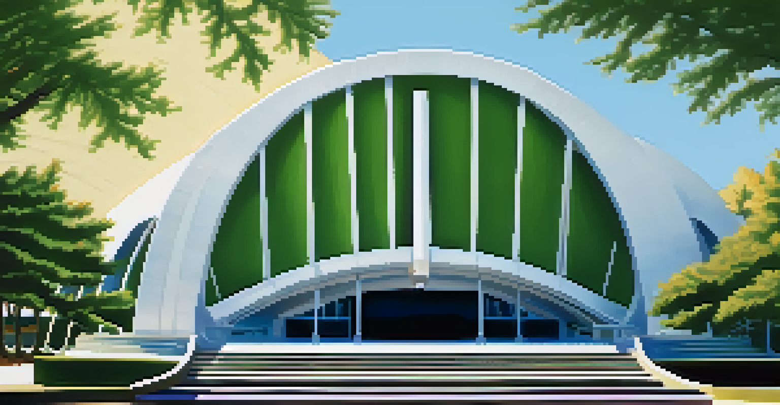 Close-up of the Hollywood Bowl's iconic shell, showcasing its architectural details and textures against a blue sky.