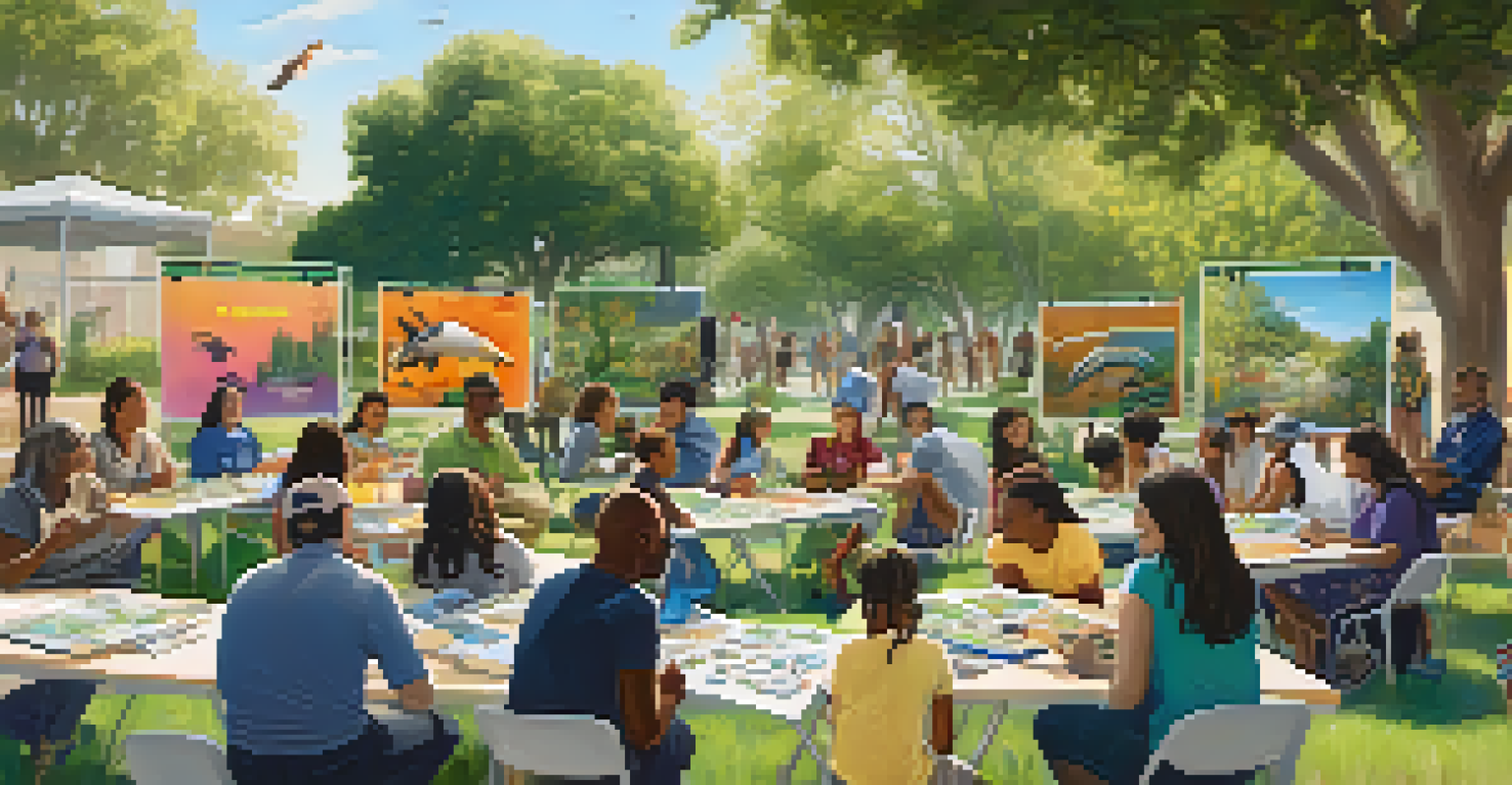 A diverse group of community members participating in a wildlife coexistence workshop in a sunny Los Angeles park.