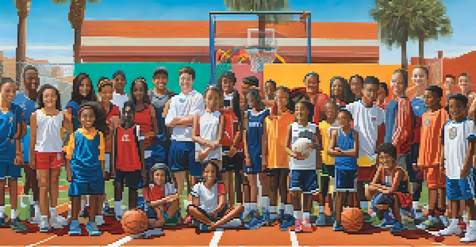 Young athletes from diverse backgrounds engaging in sports activities in a community program in Los Angeles.