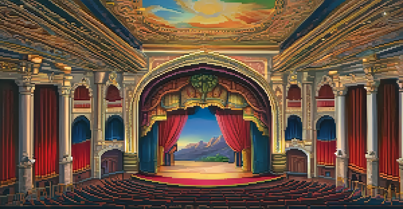 The interior of the El Capitan Theatre featuring Spanish Colonial architecture, vibrant decorations, and a stage prepared for a Disney film.
