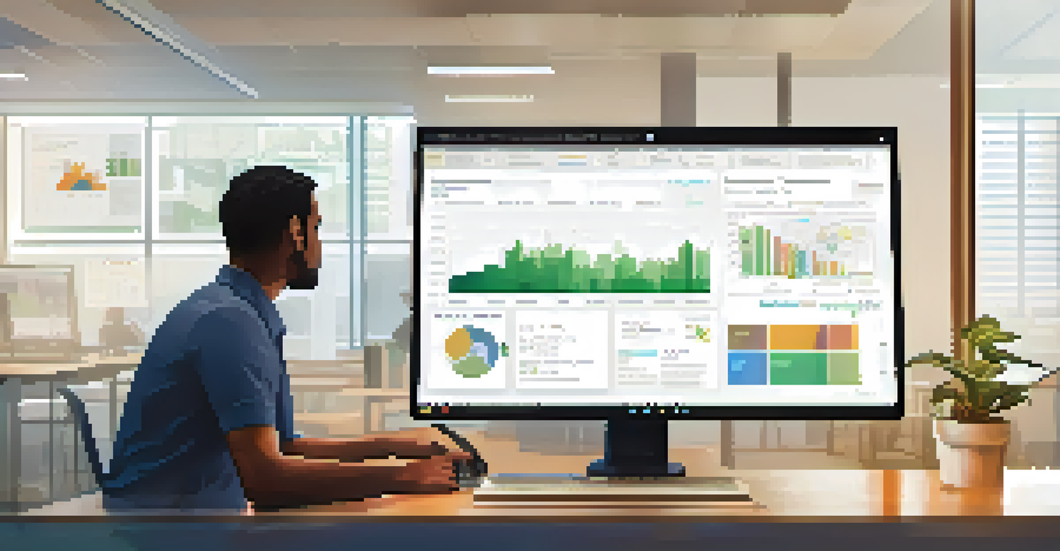 A computer screen showing a digital dashboard with community project data, with an employee analyzing it.