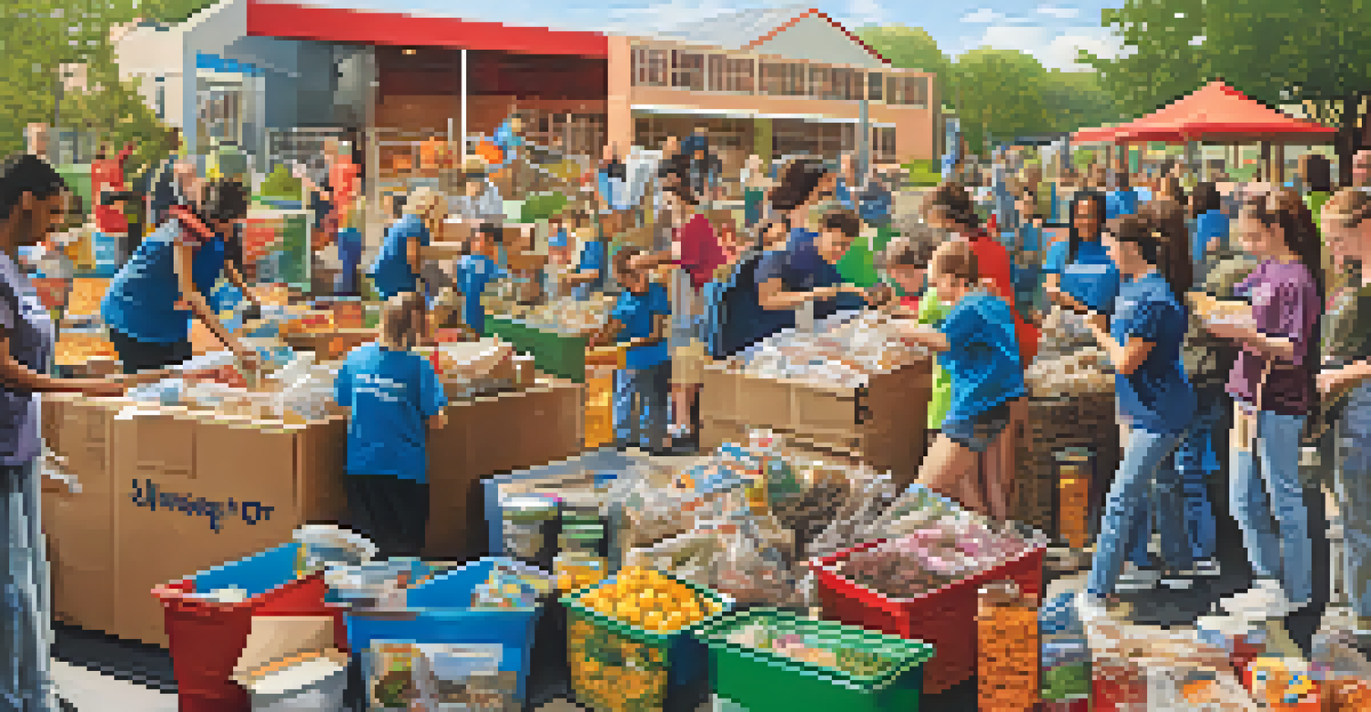 A vibrant collage showcasing students engaged in various volunteer activities, including sorting food, caring for animals, and organizing school events.
