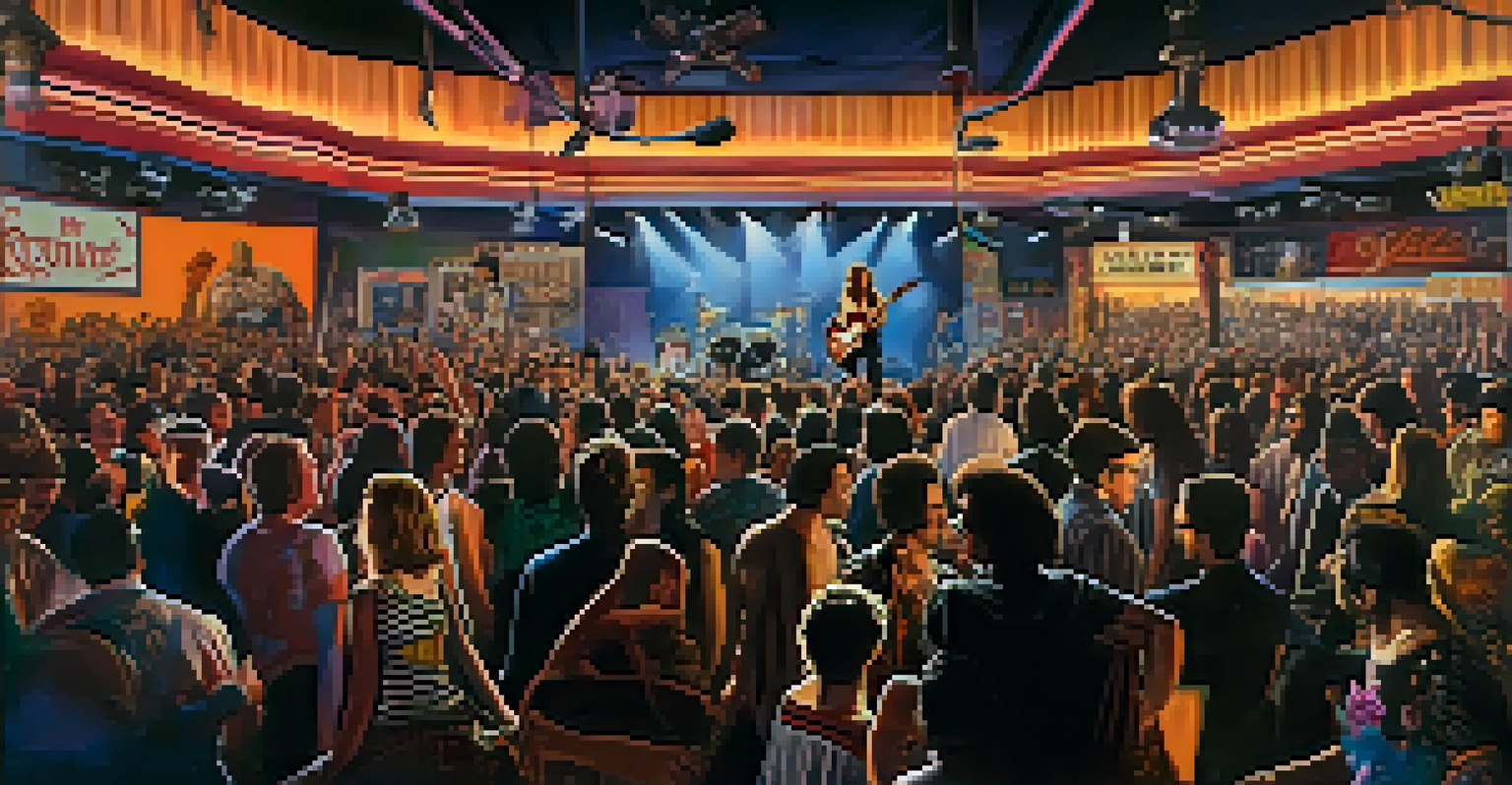 An energetic 1970s rock concert at The Whisky a Go Go with a lively crowd and vintage stage lighting.