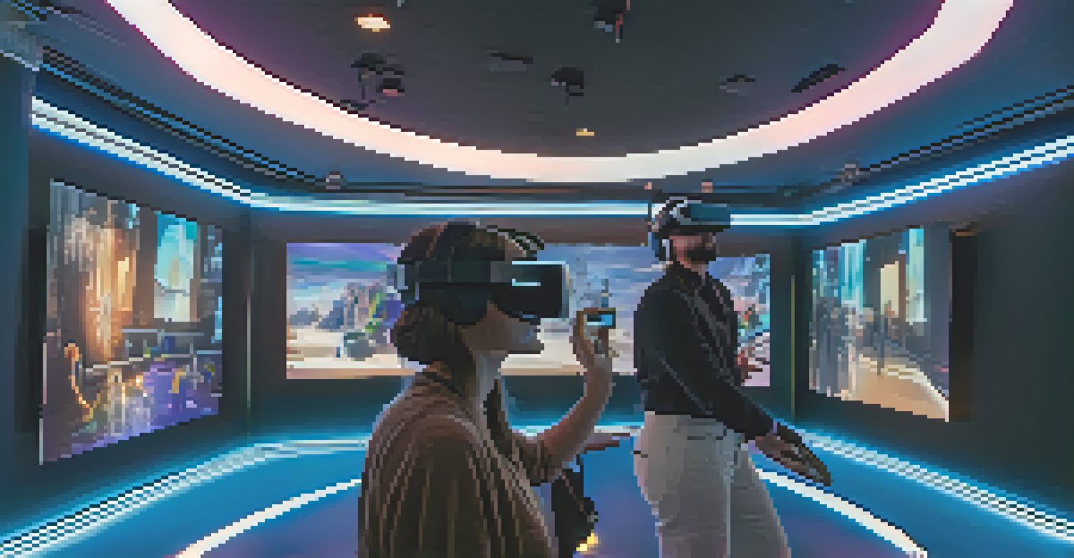 A virtual reality setup at the LA Film Festival, showcasing attendees engaged with digital storytelling through VR headsets.