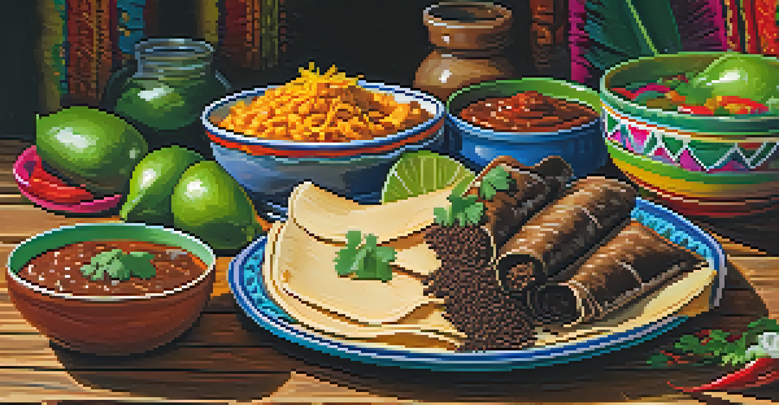 A close-up of a colorful plate of traditional Mexican food including mole, tamales, and enchiladas.