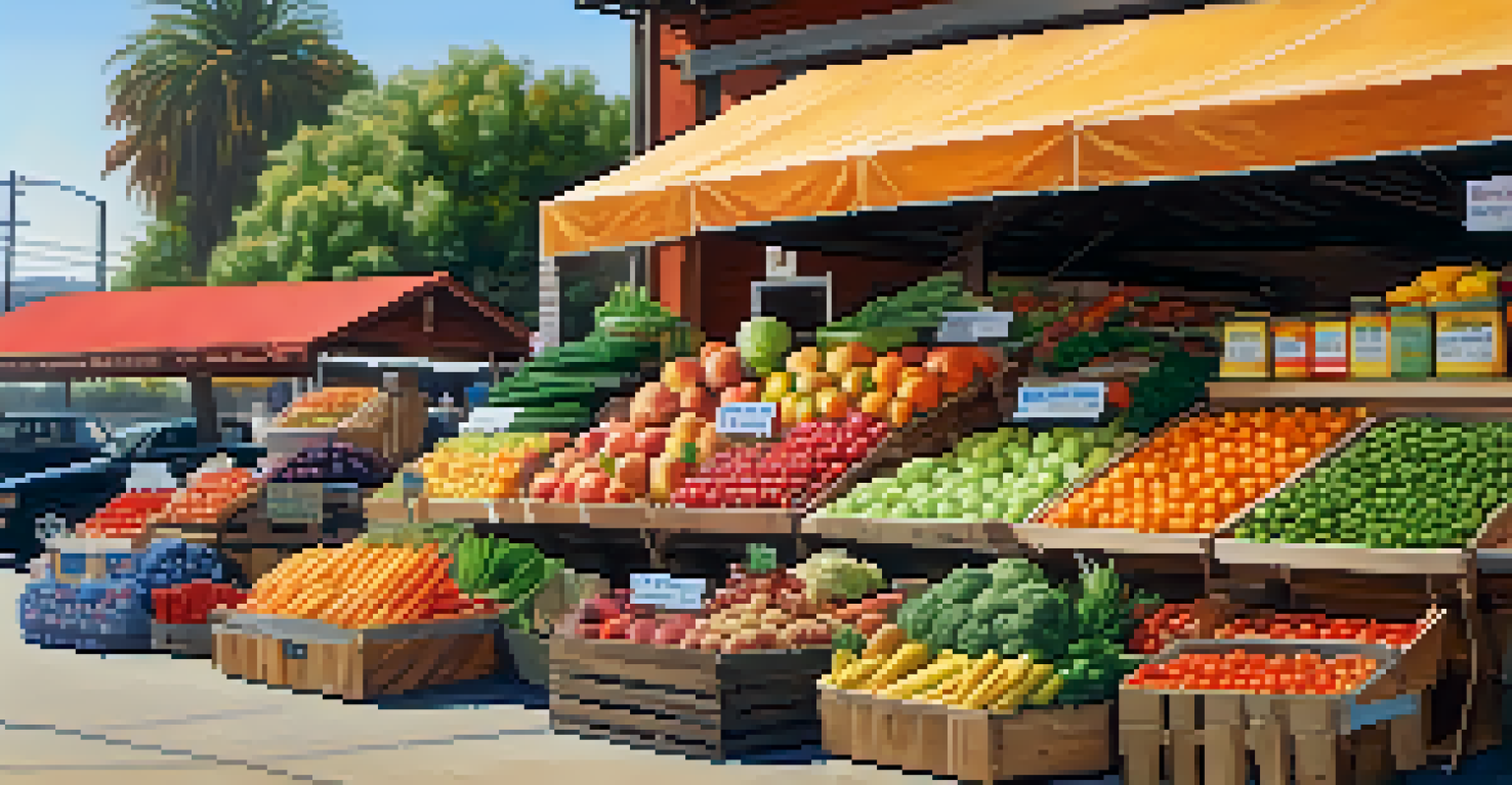 A vibrant market stall filled with fresh organic fruits and vegetables, showcasing a variety of healthy food options.