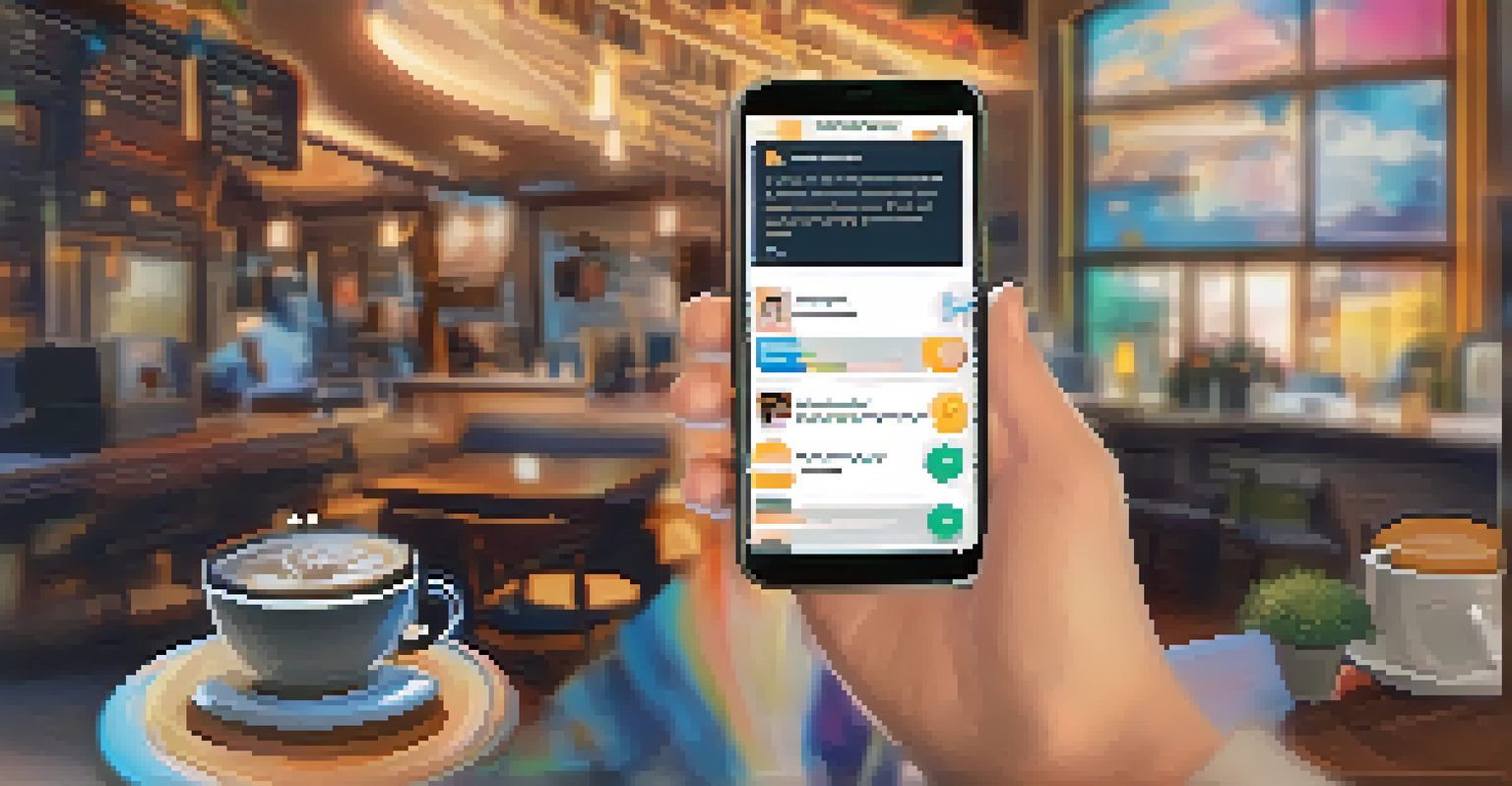A close-up of a hand holding a smartphone displaying a crowdsourcing app in a cozy indoor setting.