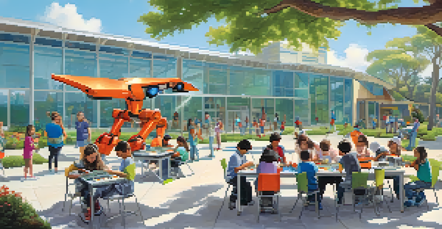 Children participating in a robotics workshop outside the California Science Center, surrounded by colorful kits and instructors.