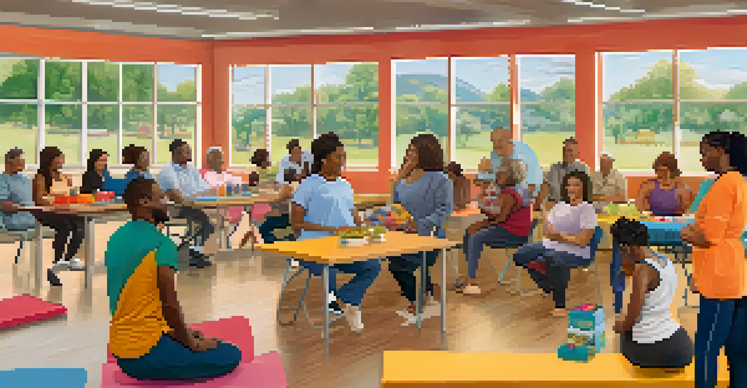 A local business owner leading a health workshop with community members in a colorful community center.