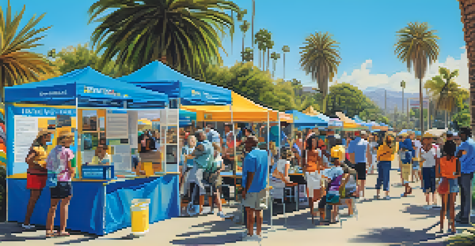 A vibrant voter registration drive in a park in Los Angeles with volunteers and diverse participants.