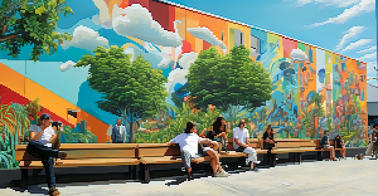 A view of the Wynwood Walls with large-scale murals and visitors enjoying the art.