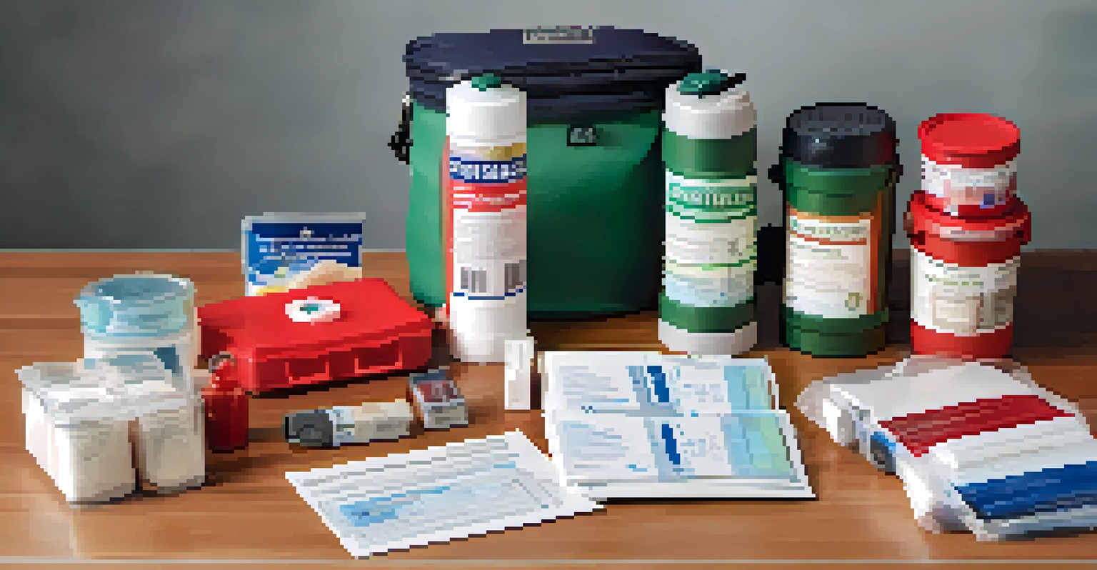 A detailed view of a well-organized family emergency kit with various essential supplies.