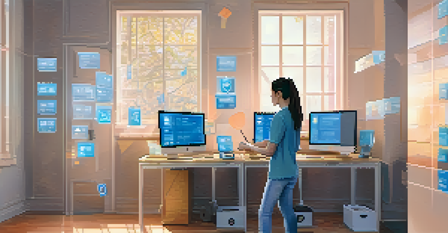 A person casting their vote securely from home on a digital device, with symbols of security surrounding the screen.