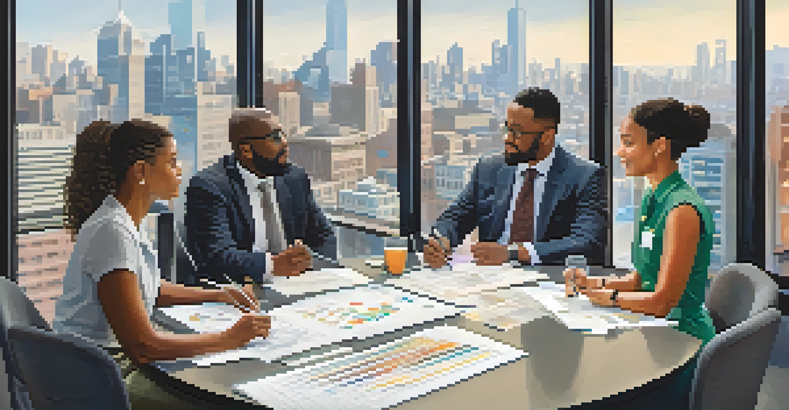 A diverse group of people engaged in a public health policy discussion in a well-lit urban room.