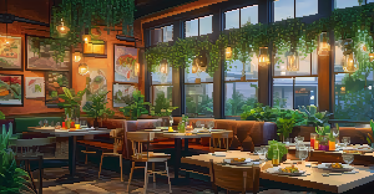 A dining table filled with various plant-based fusion dishes in a cozy restaurant setting with greenery.