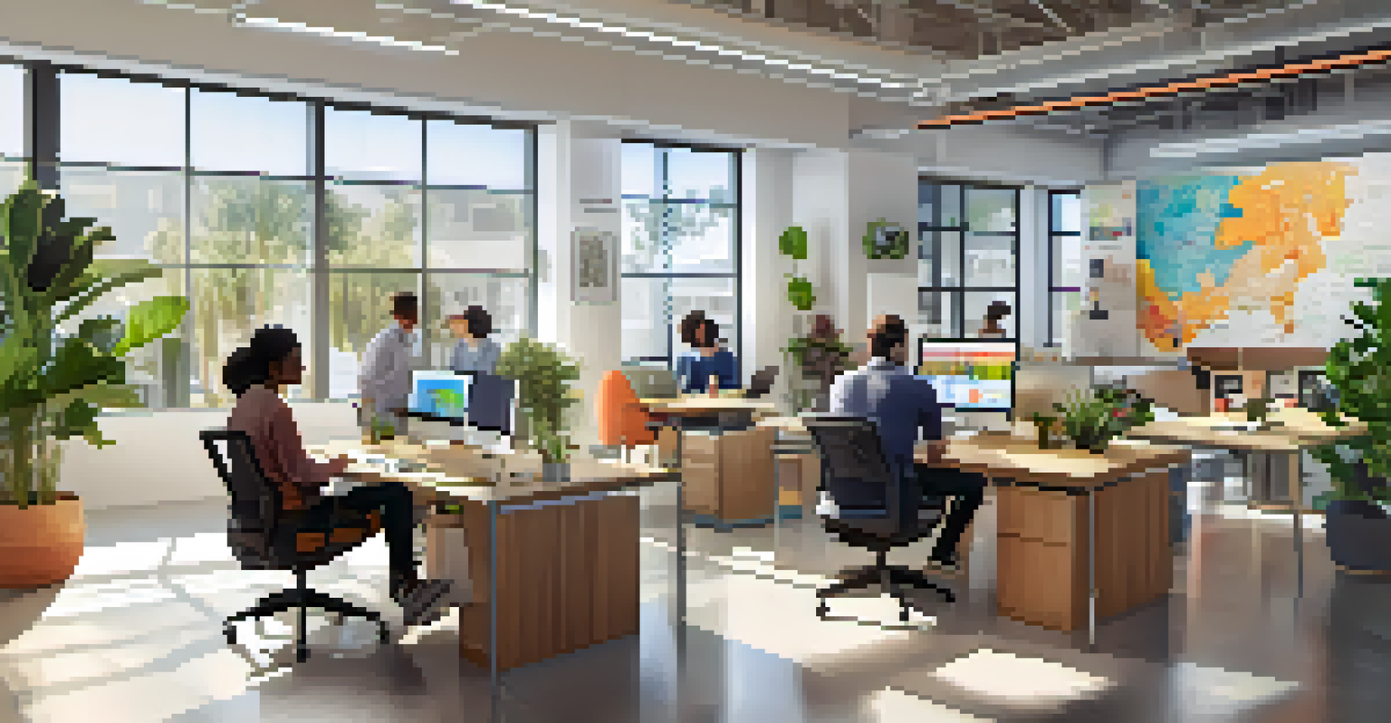 A modern tech startup office in Silicon Beach with diverse employees collaborating in an open workspace filled with natural light.