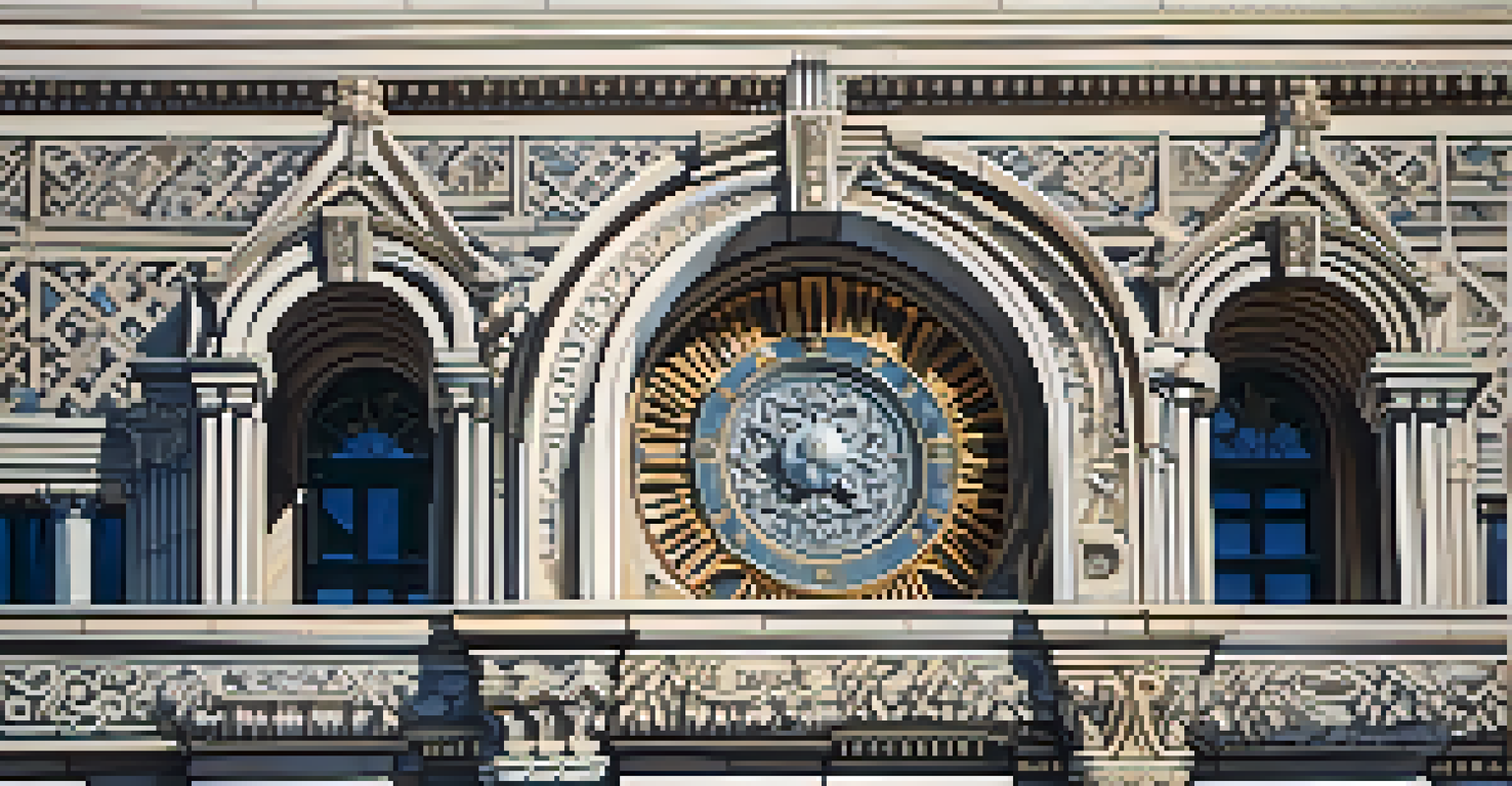 Close-up of the architectural details of Los Angeles City Hall, showcasing ornamental reliefs and textures.