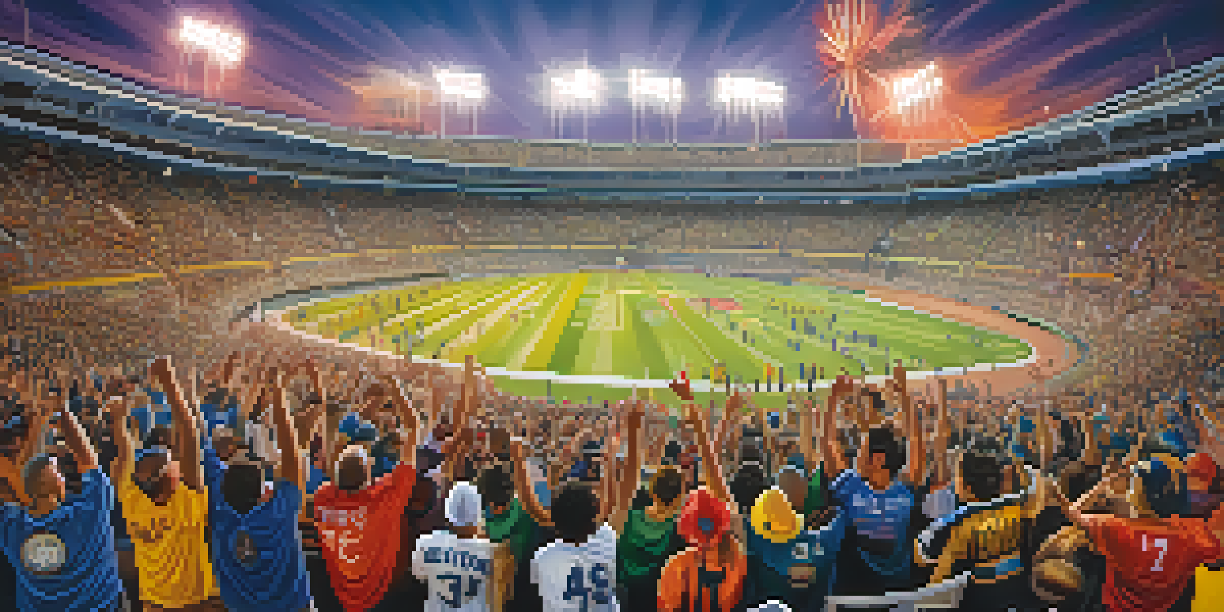 A diverse group of Los Angeles sports fans in a stadium, enthusiastically supporting their team with colorful jerseys and face paint, amidst a lively crowd.