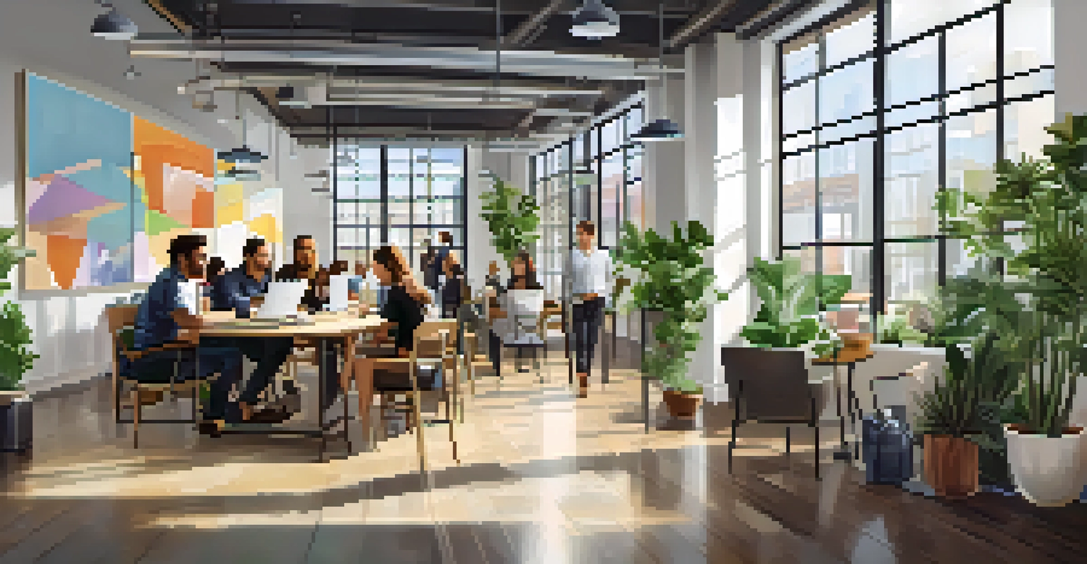 A vibrant coworking space in Los Angeles with entrepreneurs collaborating and working together.
