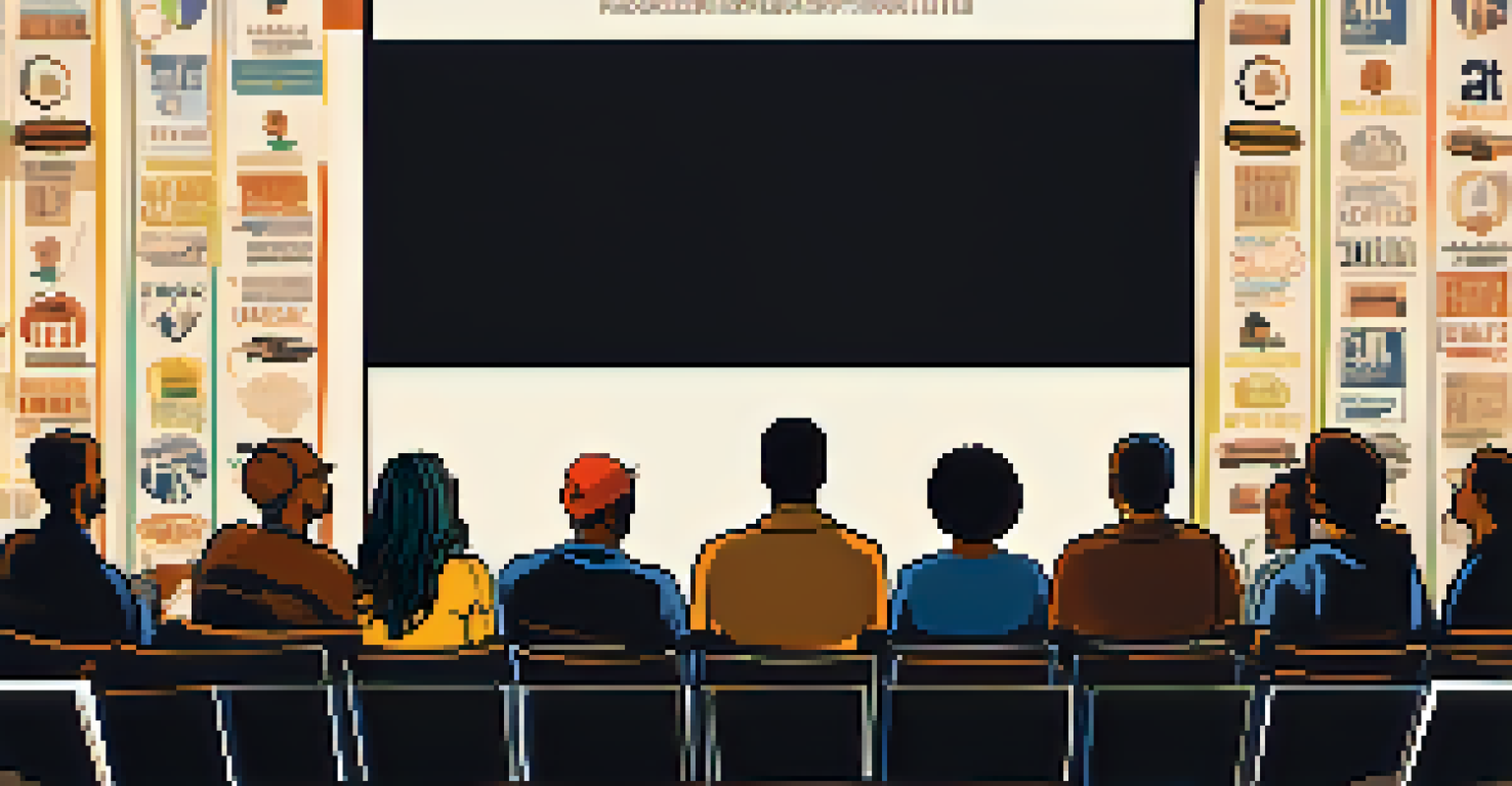 A panel discussion at a film festival featuring diverse filmmakers, with an engaged audience and artistic backdrop.