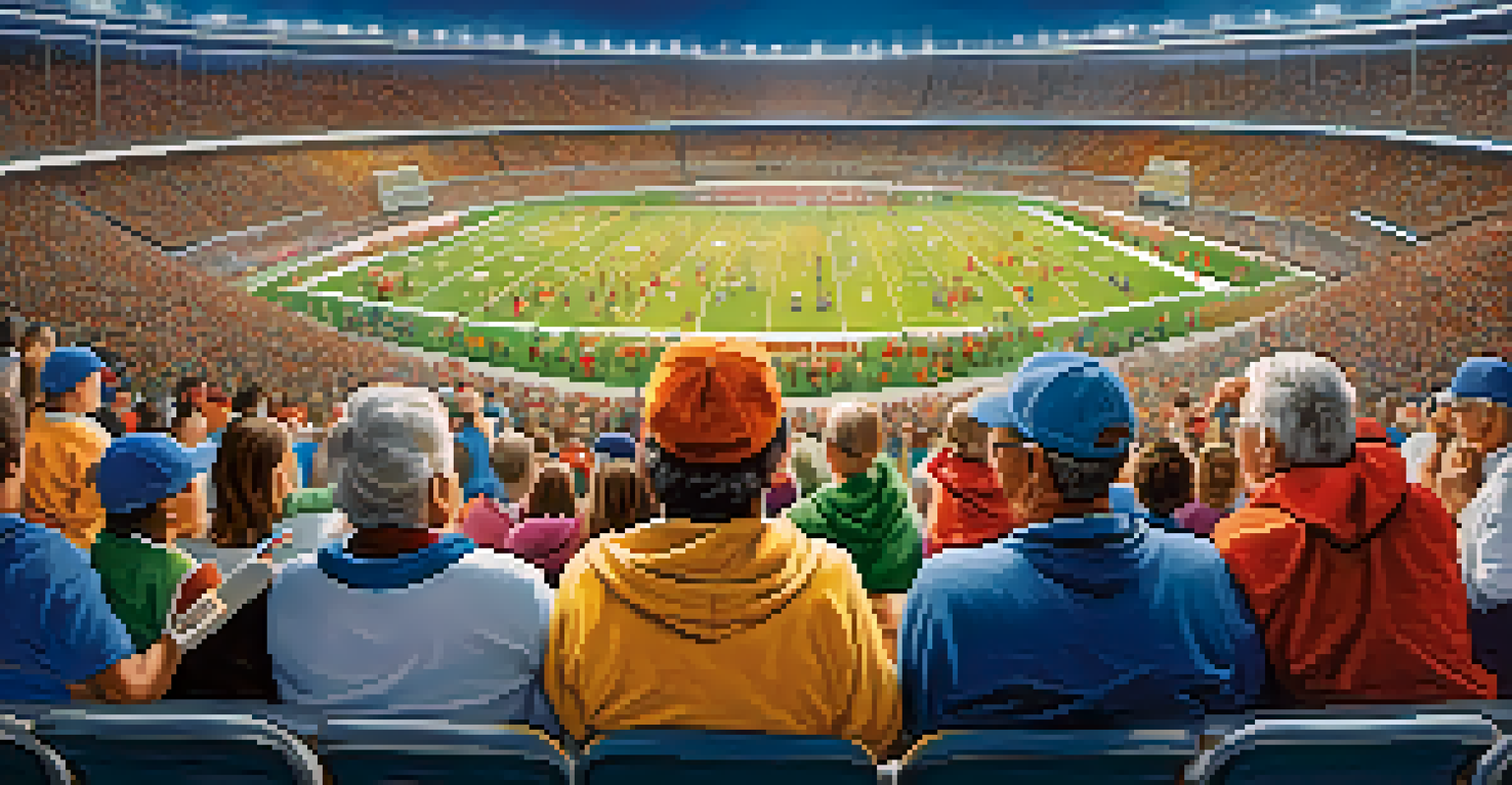 A family enjoying a high school football game, with grandparents and grandchildren sharing stories and snacks, showcasing community pride.